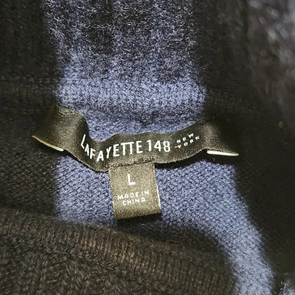 Lafayette 148 Sweater 100% Cashmere Women's Large Turtleneck Navy Blue